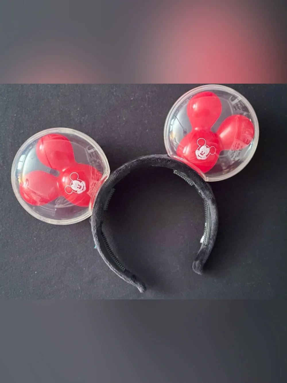 Mickey Ear Headband with Light Up Red Mickey Bubble Balloon Ears